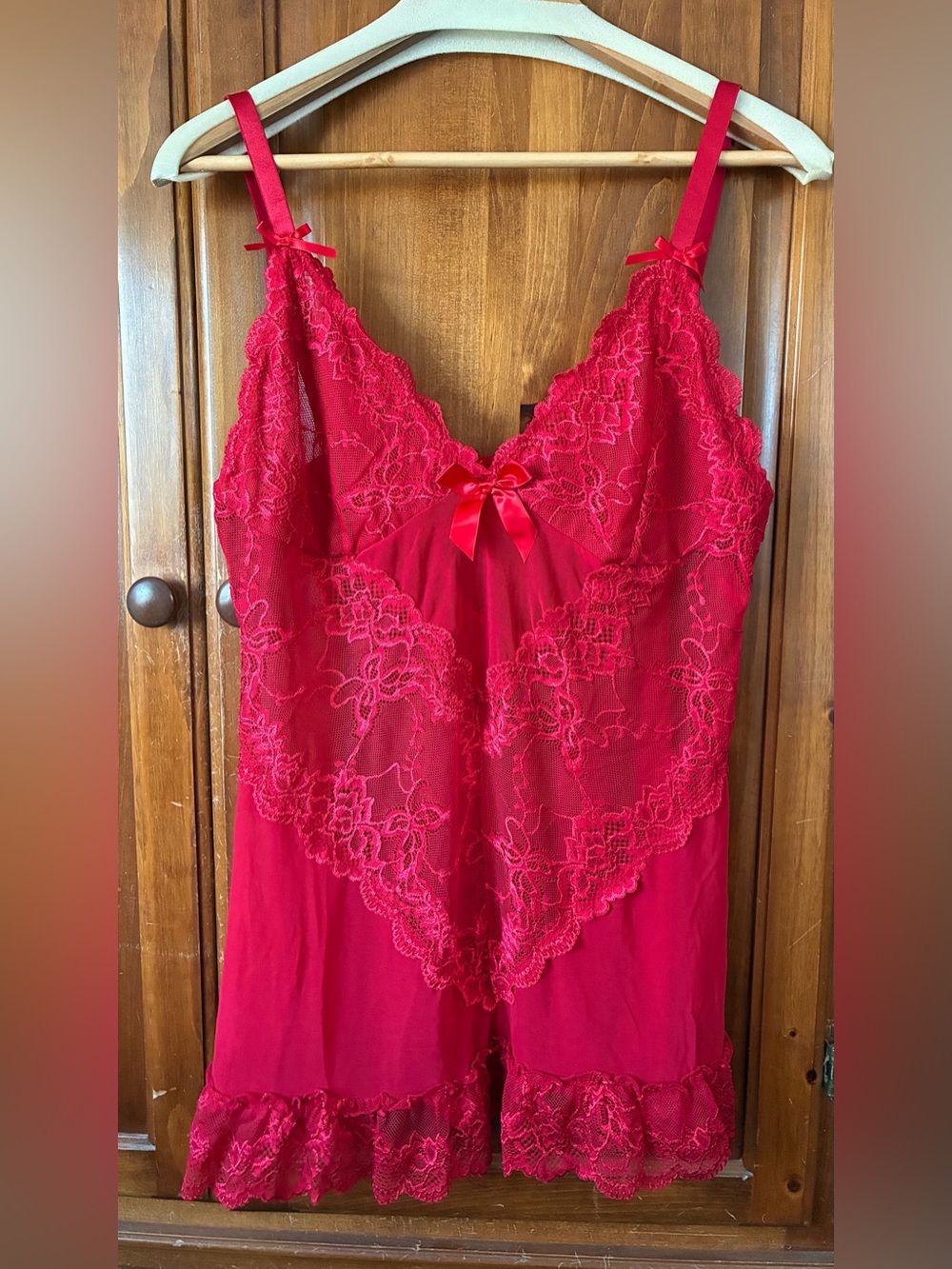 Vintage Frederick's of Hollywood Red Lace Chemise, G-String, Plus Size 1X/2X